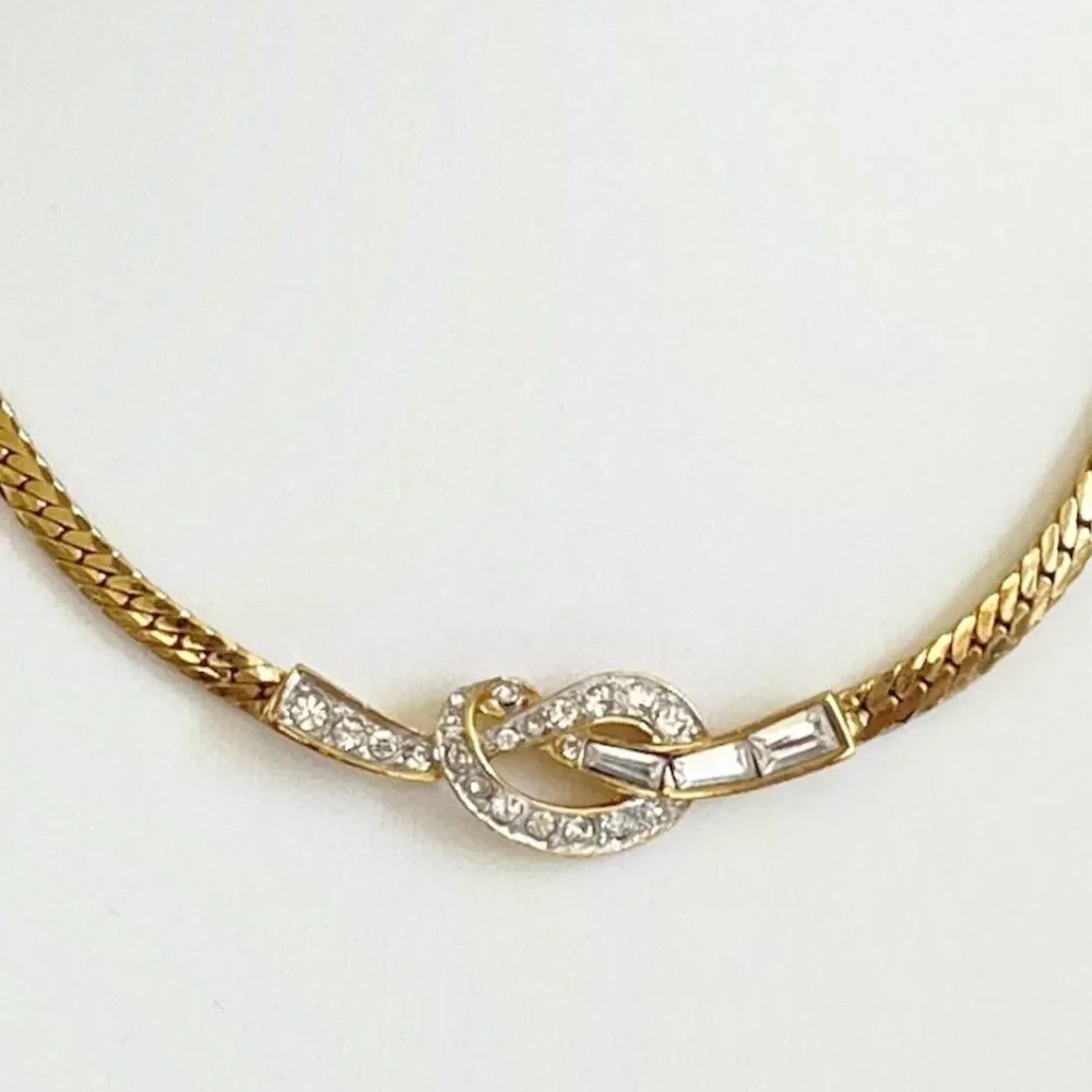 NINA RICCI Vintage Love Knot Rhinetone Snake Omega Choker Necklace 1980s